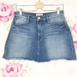 FRAME Denim Medium Wash Frayed Mini Skirt 28